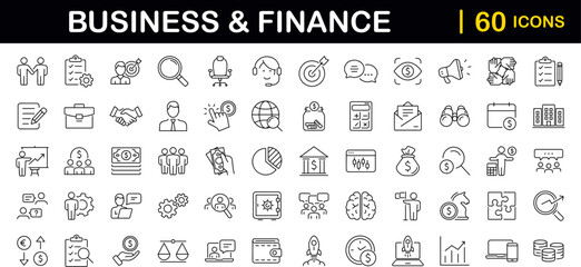 Poster - Business and finance set of web icons in line style. Money and business icons for web and mobile app. Money, business process, bank, teamwork, office, payment, management, wallet. Vector illustration