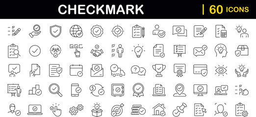 Fototapete - Check mark set of web icons in line style. Approve icons for web and mobile app. Approve, check marks, ticks, inspector, quality check, approved icons and more. Vector illustration