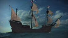 The NAO VICTORIA Is The Flag Ship Of MAGELLAN 's Armada. A Scientific Approved 3D-reconstruction Of A Spanish Galleon  Built In 1520 AD. Sails Ahead Of The Global Circumnavigational Expedition.