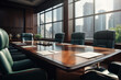 © Sebastian - A corporate boardroom with a polished table and leather chairs. Concept of business meetings and decision-making. Generative Ai.