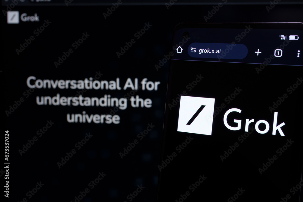 Grok AI chatbot logo seen on smartphone screen. Grok X.ai is a new ...
