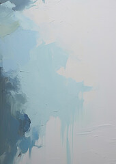 Wall Mural - a painting of blue and white paint on a white wall. Expressive Cyan oil painting background