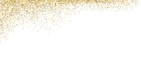 Wall Mural - Golden glitter frame background. Sparkling small confetti corner wallpaper. Falling or splashed gold dots texture. Vector border or divider element for posters. Christmas, birthday decoration. Vector