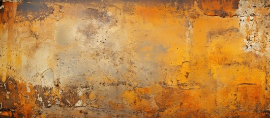 Poster - Metal structure with signs of rust cracks corrosion and orange and yellow layering of paint for masking A weathered and worn out surface used as a foundation for editing photos and site ove