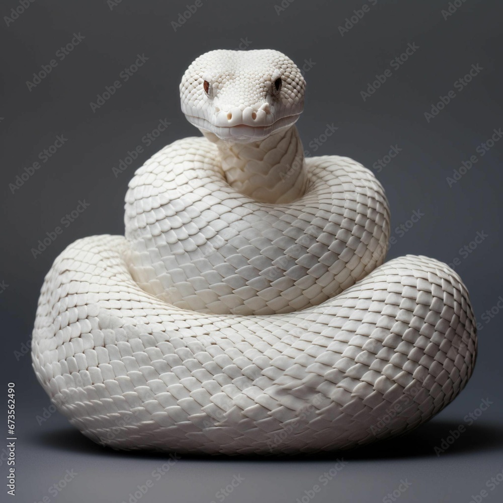 AI generated illustration of a white coiled snake curled up in a circle ...