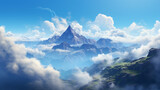Fototapeta Londyn - A painting of a mountain in the clouds