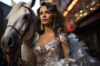 Rodeo queen in her dazzling attire and a majestic horse, Generative AI