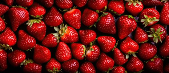 Wall Mural - The strawberry has a background color of red and a textured surface