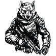 Fierce Wolf Illustration in Military Gear: Aggressive Predator Design for Stickers and Tattoos