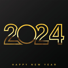 Wall Mural - 2024 Happy New Year Greeting festive golden card. Vector