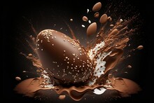 AI Generated Illustration Of A Chocolate Egg Splashed With White And Brown Chocolate Cracks