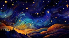 AI Generated Illustration Of Christmas Night Sky With Stars Over Hills