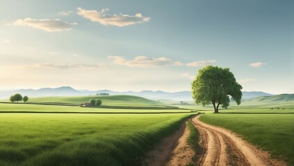 Wall Mural - a peaceful landscape, serene rural landscape with lush green fields