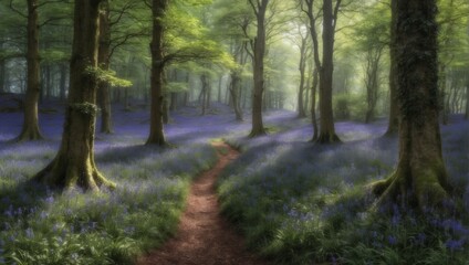 Wall Mural - A Peaceful Spring Bluebell Forest
