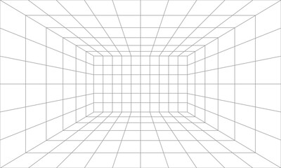 Wall Mural - simple 3d grey line perspective grid room background. vector illustration design.