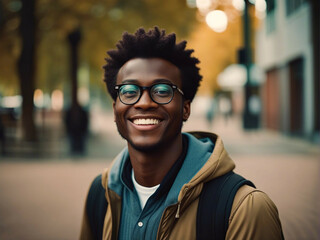 Wall Mural - Portrait of a smiling african man wearing glasses.