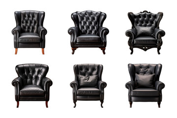 Sticker - Comfortable black armchair collection isolated on a transparent background. Interior element