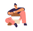 © Good Studio - Woman artisan kneading clay in bowl. Female potters hands preparing earthen material for pottery, ceramic craft. Handcraft, handiwork. Flat graphic vector illustration isolated on white background