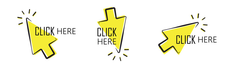 click here sign on white background	