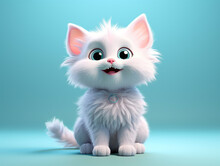 Cute White Kitten Isolated Portrait On Light Blue Background