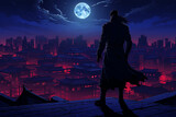 illustration of the view of a ninja on a city hill