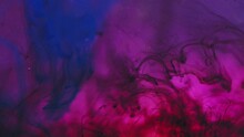 Paint Water Background. Ink Drop. Color Splash. Bright Blue Black Vapor Effect Substance Cloud Smooth Hypnotic Motion In Purple Fluid Abstract Art.