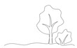 Tree and bush One line drawing isolated on white background