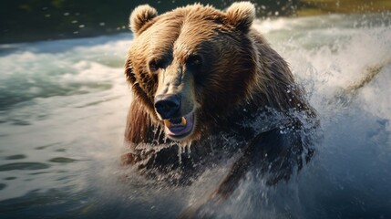 a bear swimming in water