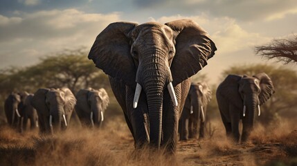 Wall Mural - a herd of elephants walking in the wild