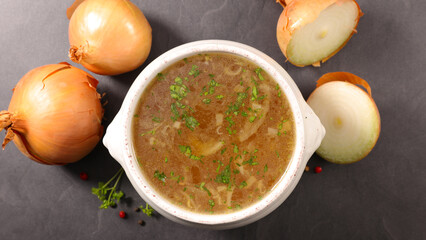 Poster - French food, onion soup in bowl