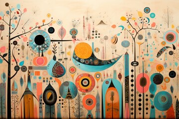 Wall Mural - Playful and colorful wallpaper background adorned with whimsical patterns and shapes