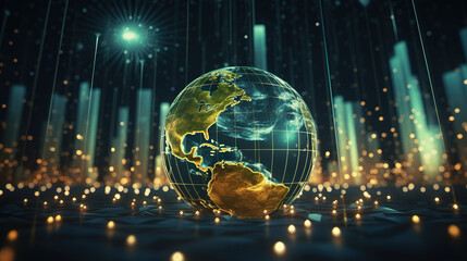 Wall Mural - Business and economic growth on global business network background with globe