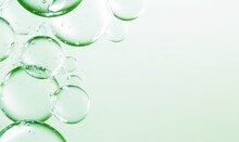 Water Droplets Floating In White Space, Green Water Bubble Abstract Background, Sustainable Abstract, Generative AI