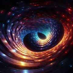Wall Mural - a black hole with a glowing constellation of various colors revolves around a black hole in the univ