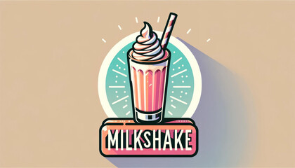 Stylish Flat Design Milkshake Graphic with Whipped Cream and Striped Straw