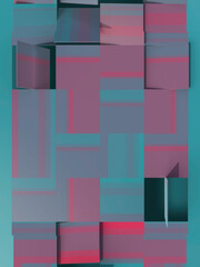 Leinwandbilder - 3d rendering illustration of flipping cube blocks with pink and blue light texture. Digital background