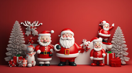 Christmas banner with Santa Claus with santa children