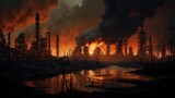 Fototapeta  - Burning oil refinery