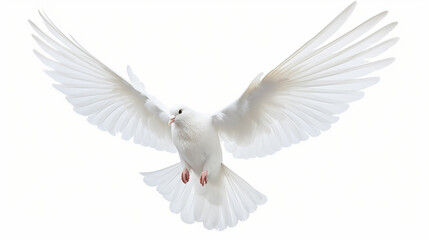 Free flying white pigeon on white background. Made with generative ai