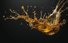 Beautiful Olive Or Engine Oil Splashes Arranged In A Circle Isolated On Black Background