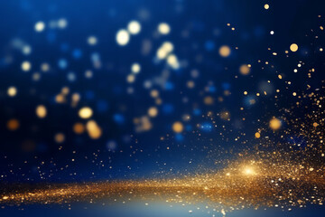 Wall Mural - golden abstract bokeh on blue background. celebrating christmas, new year or other holidays.