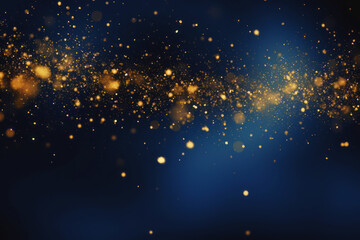 Wall Mural - golden abstract bokeh on blue background. celebrating christmas, new year or other holidays.