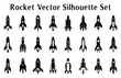 Rocket Silhouette Clipart Bundle, Set of Rocket icons vector, Launch spaceship and spacecraft Silhouettes