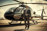 Businessman private helicopter transport