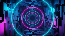 Sci-fi futuristic endless tunnel, vibrant neon colors seamless loop