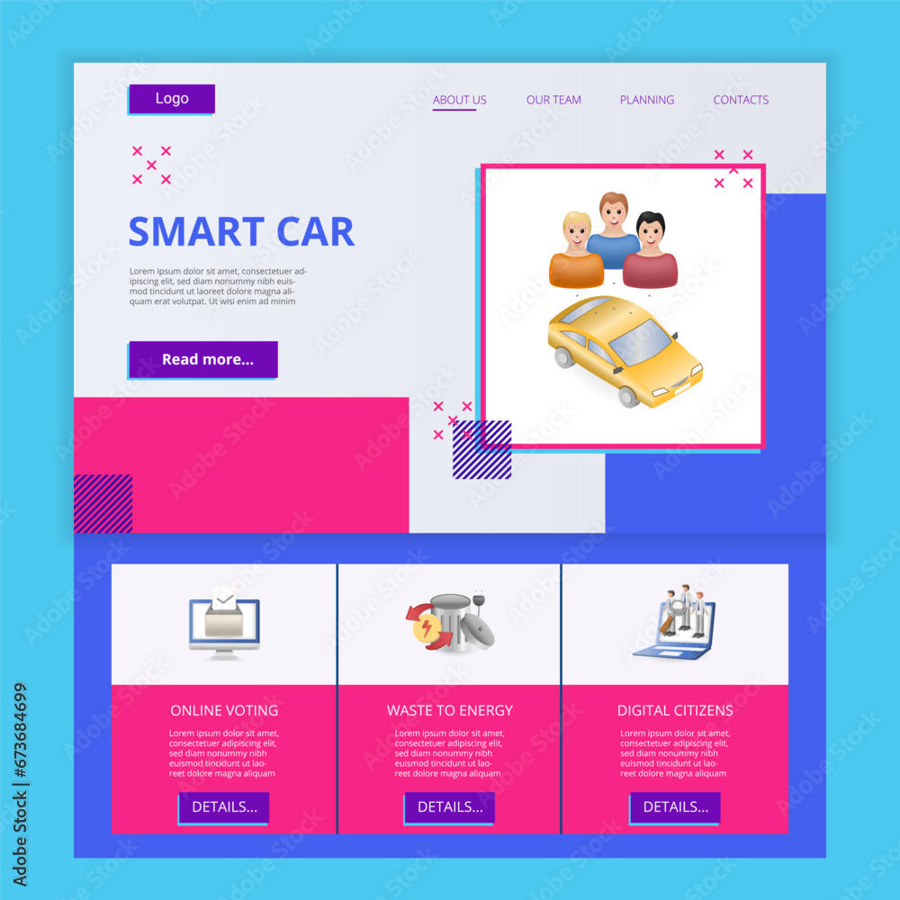 Car sharing flat landing page website template. Online voting, waste to ...
