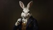 Bourgeois Rabbit, Ironic portrait, Middle-class, 1800, Bunny, Noble, Aristocratic, 3D. Portrait of a rabbit dressed up as a middle-class citizen of the nineteenth-century.