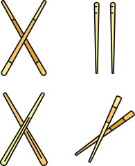 Poster - Bamboo chopsticks icons set. Outline set of bamboo chopsticks vector icons thin line color flat on white