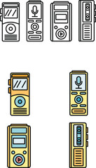 Sticker - Modern dictaphone icons set. Outline set of modern dictaphone vector icons thin line color flat on white