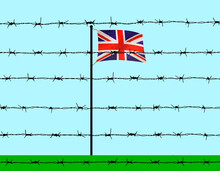 British Flag Behind Barbed Wire Under Blue Sky